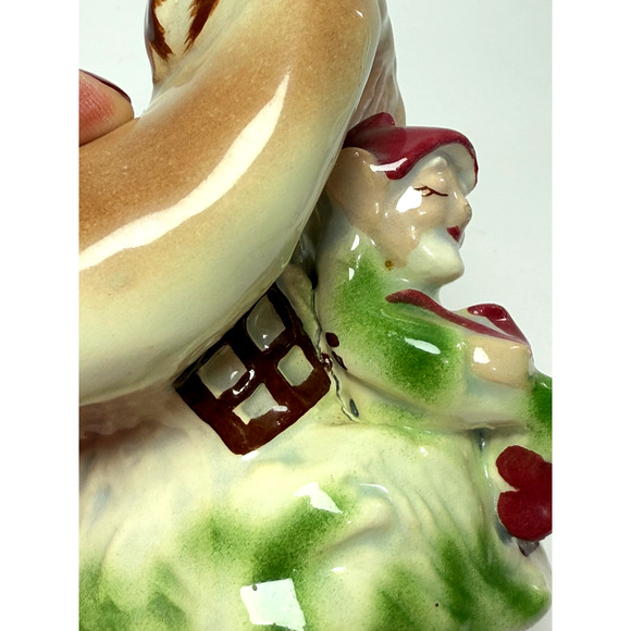 Vintage Pixie Elf Pipe Sitting Under Mushroom House Pottery Planter MCM Kitsch - Picture 9 of 9